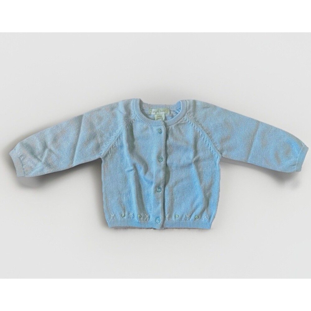 New Cashmere ANGEL DEAR Baby Girl 3 6 M Blue Cardigan Embroidered Flowers